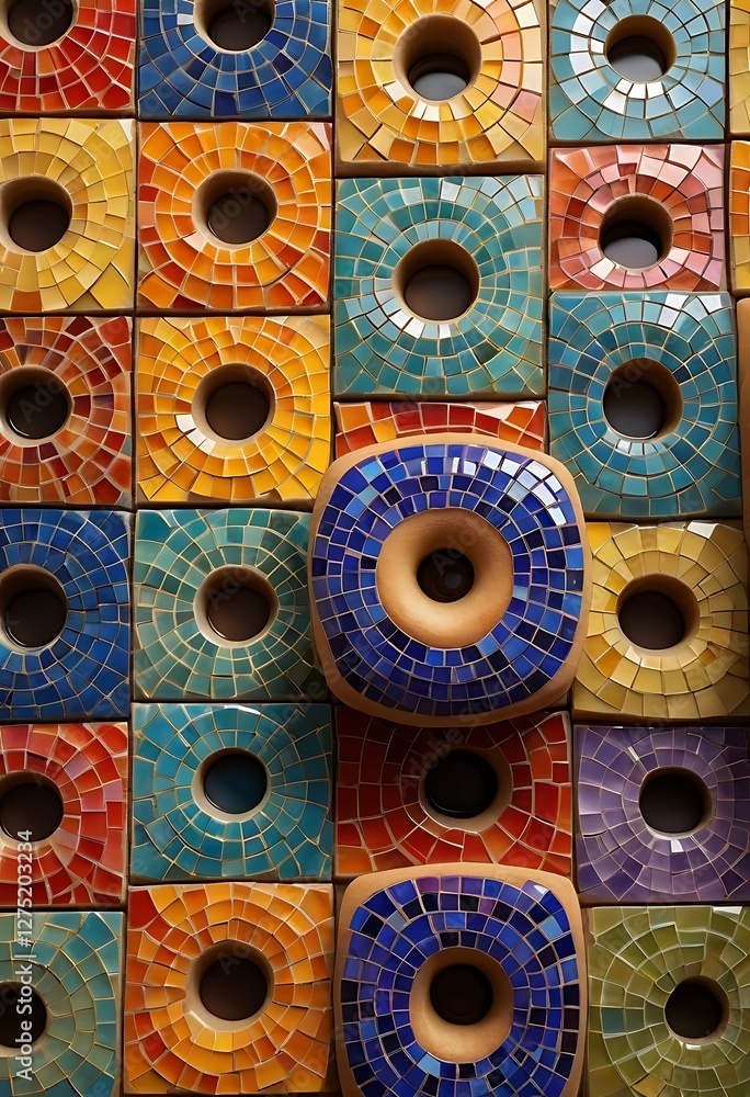 Fototapeta premium Eye-Catching Mosaic Tiles, A Colorful and Textured Decorative Pattern