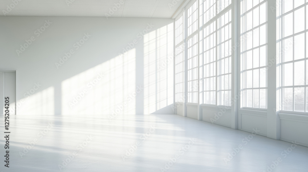 Fototapeta premium White room with a window and light shadow on the floor
