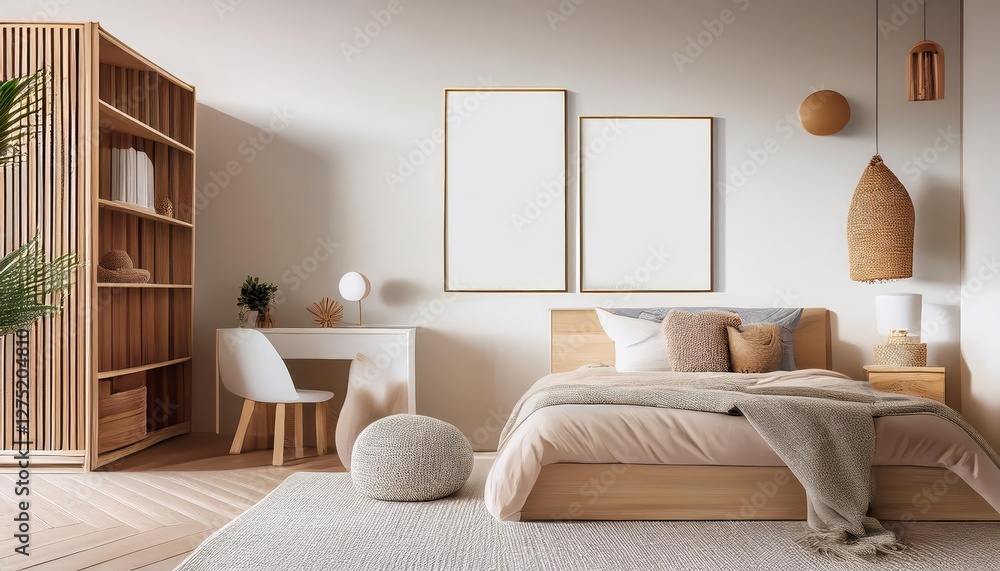 Minimal Unisex Child Bedroom Mockup with Natural Wooden Furniture in a Cozy Nook, Embracing Earthy Tones and 3D Rendered Textures to Inspire Modern Design and Decor. Minimal Unisex Child Bedroom Mockup with Natural Wooden Furniture in a Cozy Nook, Embracing Earthy Tones and 3D Rendered Textures to Inspire Modern Design and Decor.