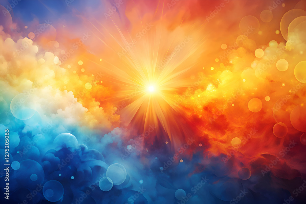 Obraz premium Abstract Sky Landscape with Sun Rays and Clouds