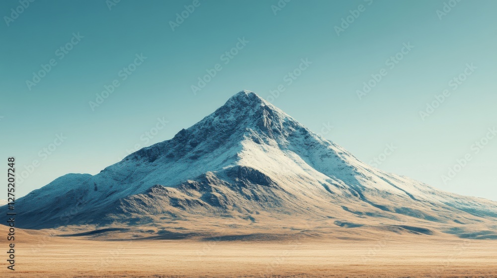 Fototapeta premium Snow Covered Mountain Peak in Arid Landscape