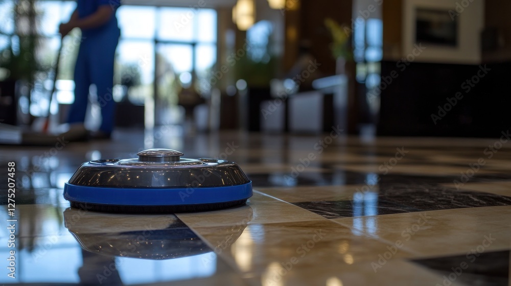 Fototapeta premium High-End Floor Cleaning: A Polished Marble Surface Gleams After Professional Cleaning