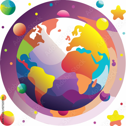Illustration of a colorful globe representing global office work