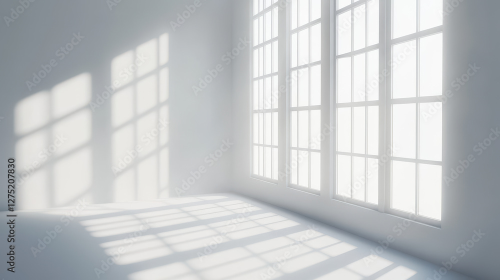 White room with a window and light shadow on the floor