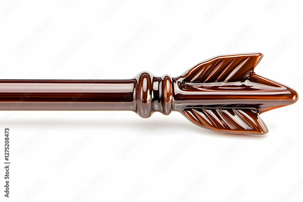 Dark brown arrow curtain rod, isolated white. Home decor