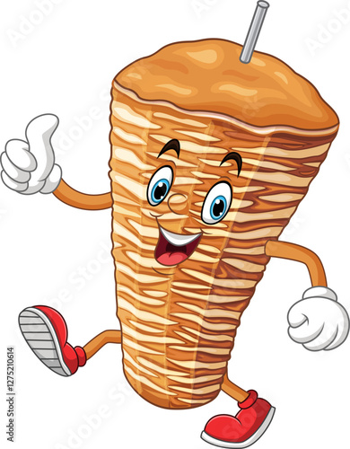 Cartoon doner kebab giving thumb up, Turkish cuisine 