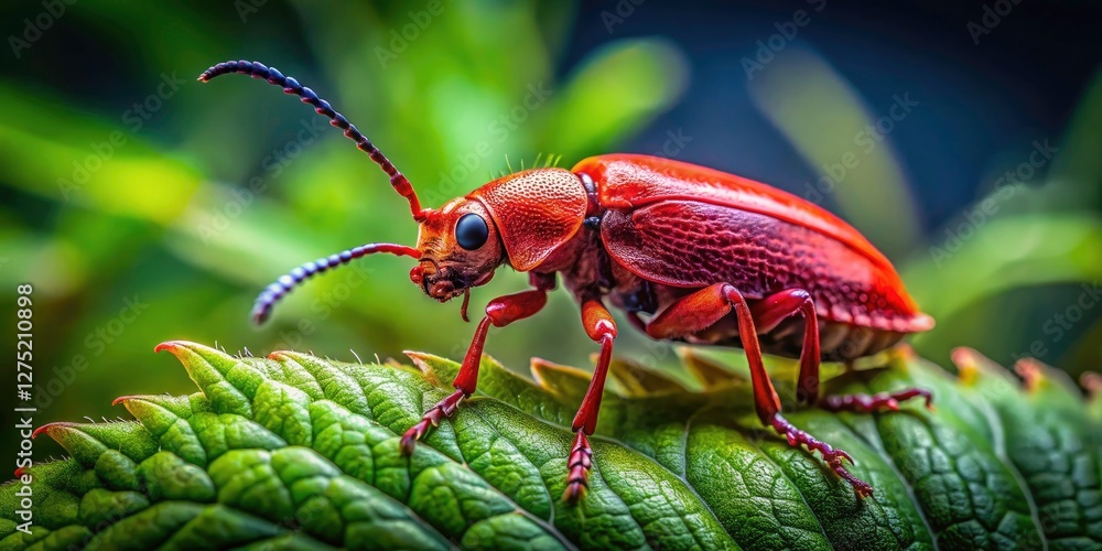Naklejka premium Panoramic photography reveals vibrant red bugs in stunning detail.
