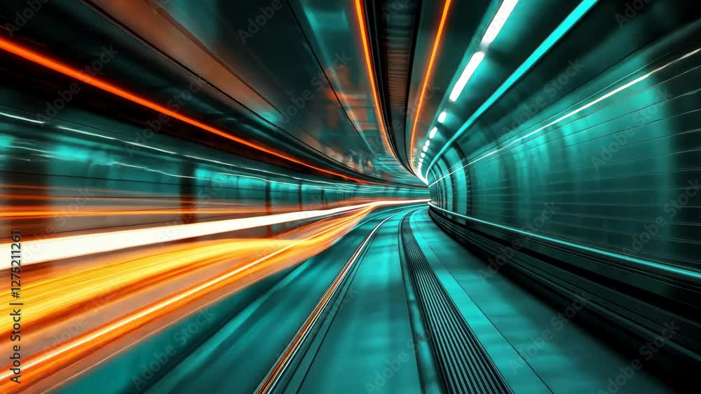 Speed, Light Trails in a Futuristic Tunnel Speed, Light Trails in a Futuristic Tunnel