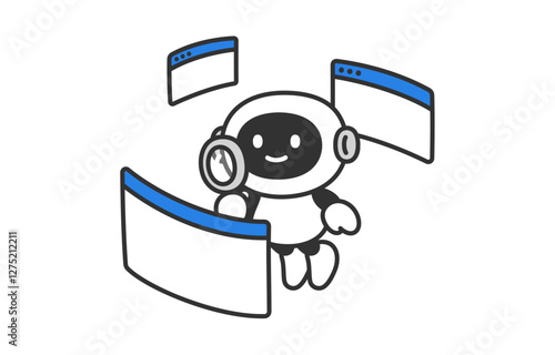 調査･検索･分析をするAIロボット【ベクターイラスト素材】