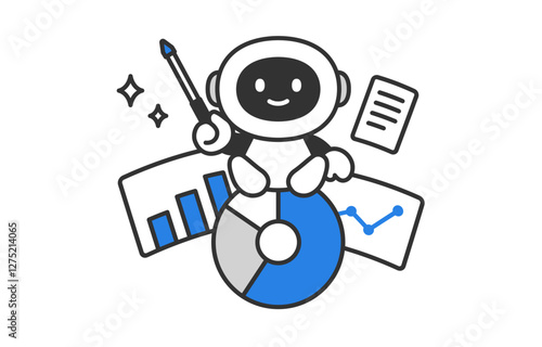 資料･グラフ･レポートの作成やプレゼンをするAIロボット【ベクターイラスト素材】