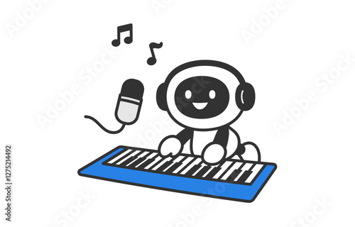 音楽生成･ボーカル･鍵盤楽器を演奏するAIロボット【ベクターイラスト素材】