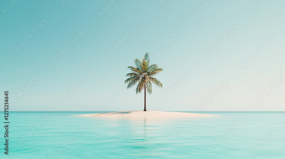 Fototapeta premium Serenity Awaits at the Lone Palm Island