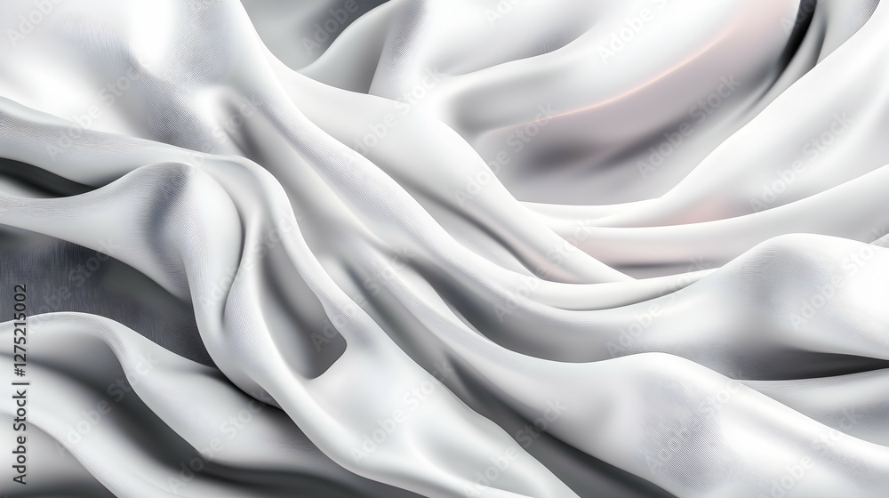 Elegant white silk fabric drapes, soft folds, abstract background, textile texture Elegant white silk fabric drapes, soft folds, abstract background, textile texture