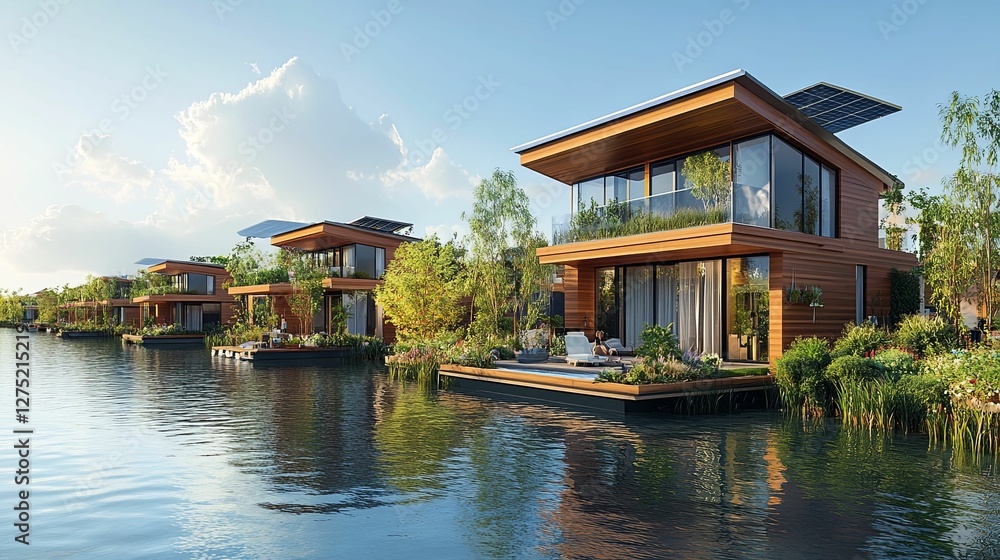 Modern Eco Friendly Floating Homes on Calm Water Modern Eco Friendly Floating Homes on Calm Water