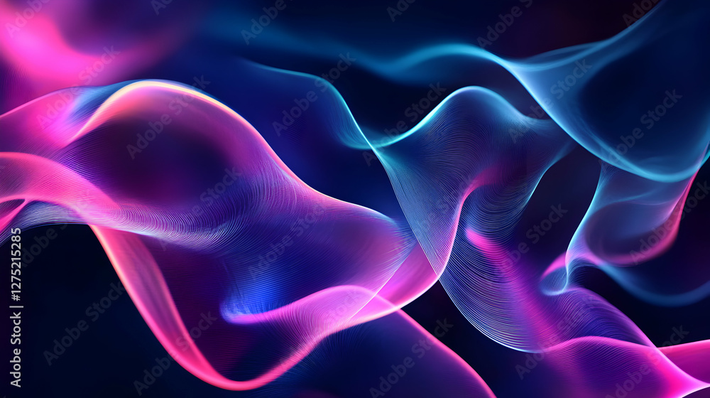 Obraz premium Abstract Neon Waves Background with Line Art and Vibrant Colors Creating a Dynamic Pattern