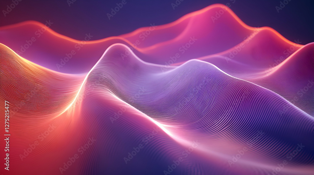 Fototapeta premium Abstract data landscape with vibrant pink and purple hues and flowing geometric lines