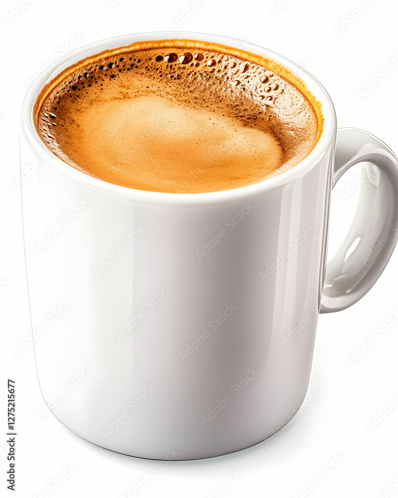 Espresso in white mug, studio shot, white background, drink menu Espresso in white mug, studio shot, white background, drink menu