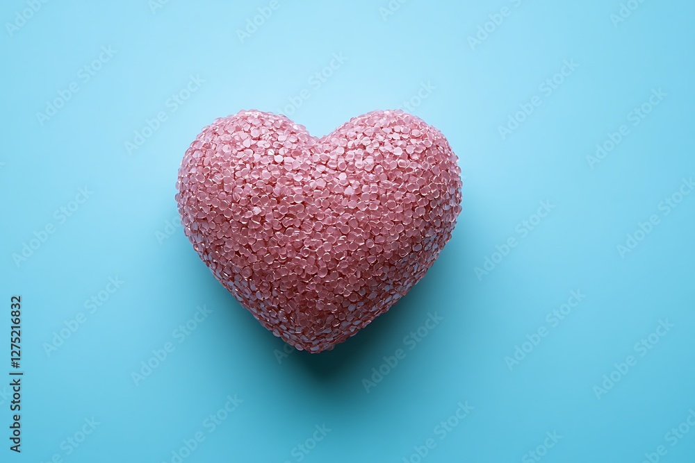 Fototapeta premium Pink heart, blue background, love