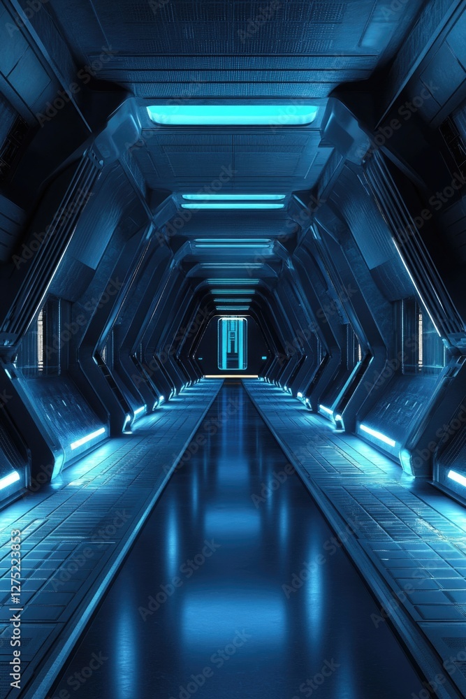 Obraz premium Long Hallway with Blue Light