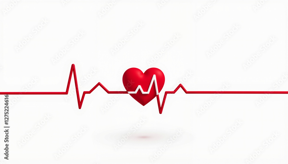 Pulsing red heart with ECG line on blank background, health concept Pulsing red heart with ECG line on blank background, health concept