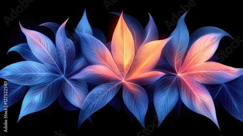 Abstract glowing floral arrangement on black background. Possible use Digital art, design inspiration