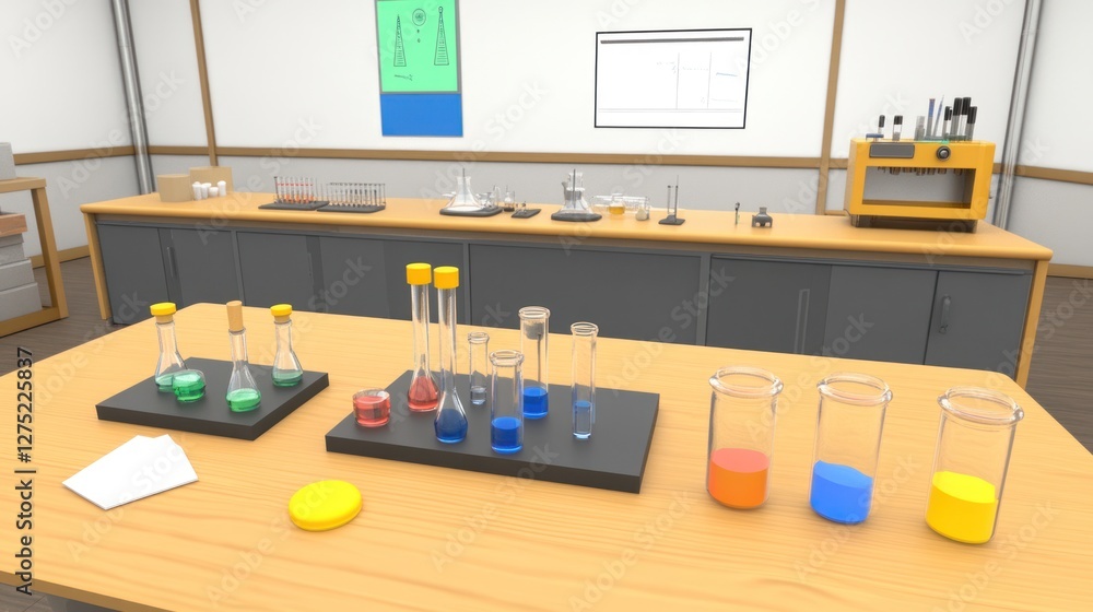 Naklejka premium Chemistry Lab: Colorful Experiment Setup