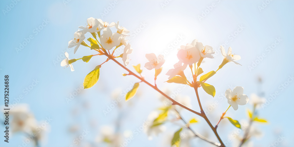 A fresh spring blue sunny sky background with blurred warm sunny glow. A fresh spring blue sunny sky background with blurred warm sunny glow.