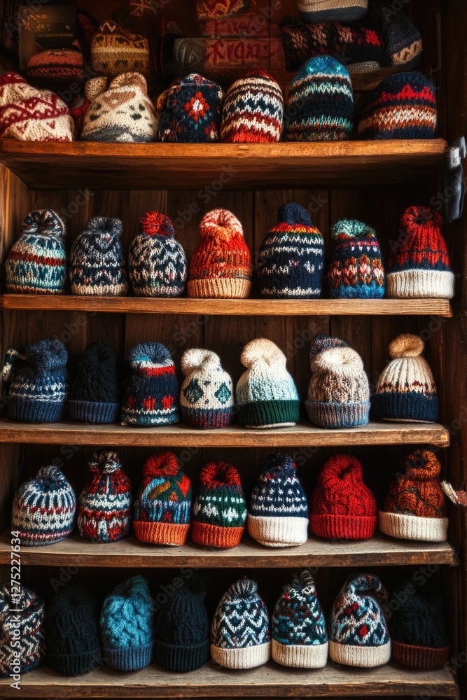 Fototapeta premium Wooden Shelf Filled with Hats
