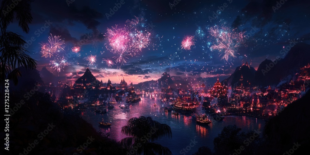 Fototapeta premium Cityscape with Fireworks