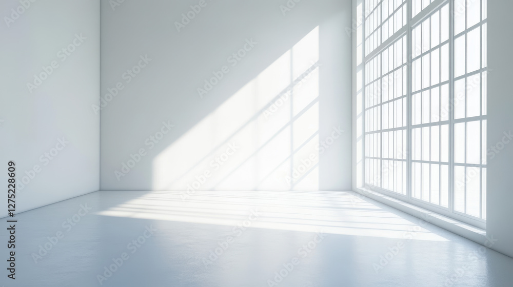 Fototapeta premium White room with a window and light shadow on the floor