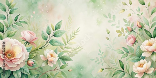 Pastel Floral Arrangement with Delicate Blooms and Lush Greenery on a Soft Green Background