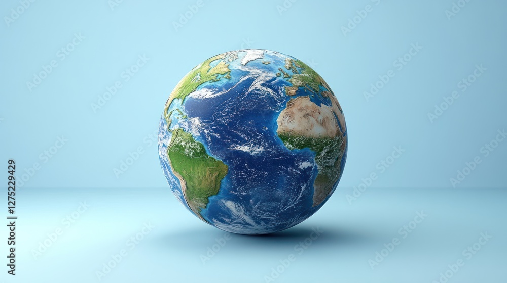 Rotating Earth globe, blue background, studio shot, sustainability concept Rotating Earth globe, blue background, studio shot, sustainability concept