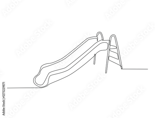 Kids slide playground line art drawing vector illustration. Continuous line art drawing of slide playground. Editable stroke.