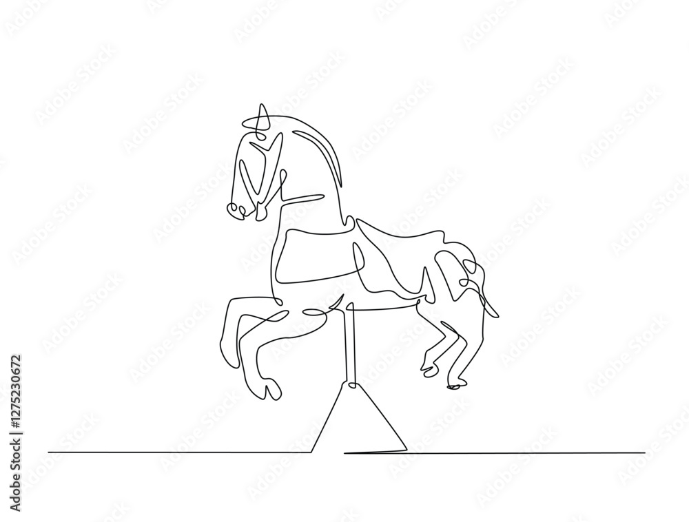 Fototapeta premium Carousel horse line art drawing vector illustration. Continuous line art drawing of horse toy. Editable stroke.