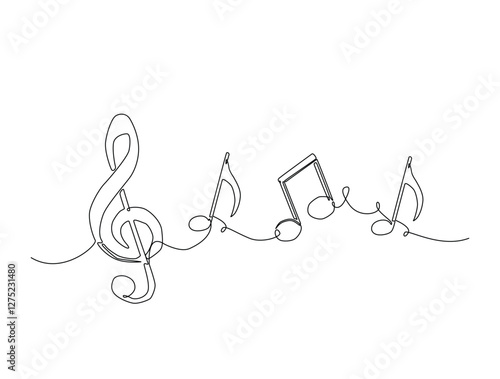 Musical key note line art drawing vector illustration. Continuous line art drawing of music note. Editable stroke.