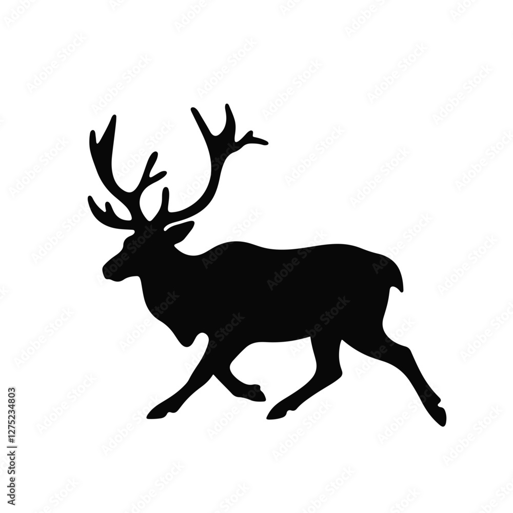 Naklejka premium Silhouette of a caribou running in tundra, animals in motion