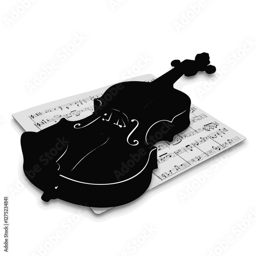 Vintage violin silhouette resting on sheet music, musical elegance