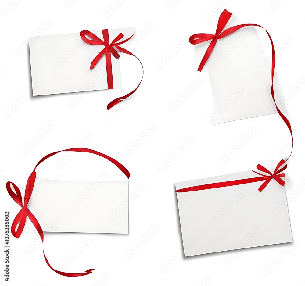 set of gift cards with red ribbons group set of gift cards with red ribbons group