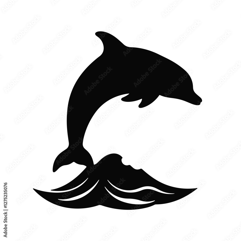 Fototapeta premium Jumping dolphin silhouette over waves, animals in motion
