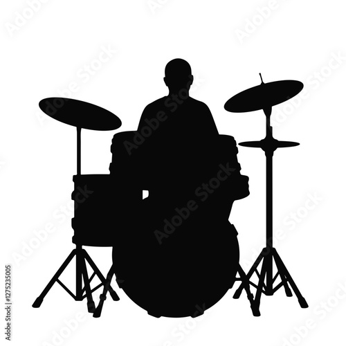 Dynamic silhouette of drummer performing on stage, musical expression