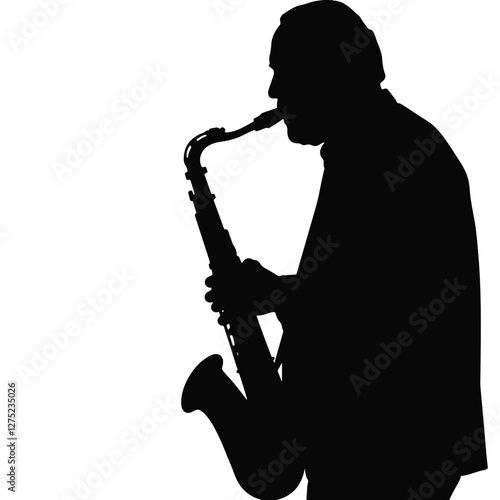 Elderly man playing saxophone in silhouette, musical inspiration