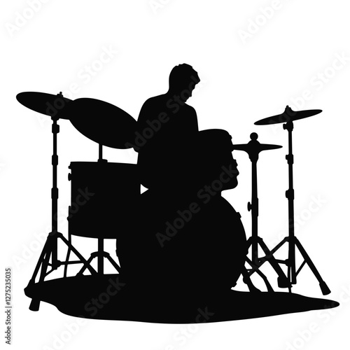 Silhouette of drummer playing in band rehearsal, musical passion