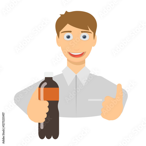 Man with the soda. Drink advertisement, vector illustration