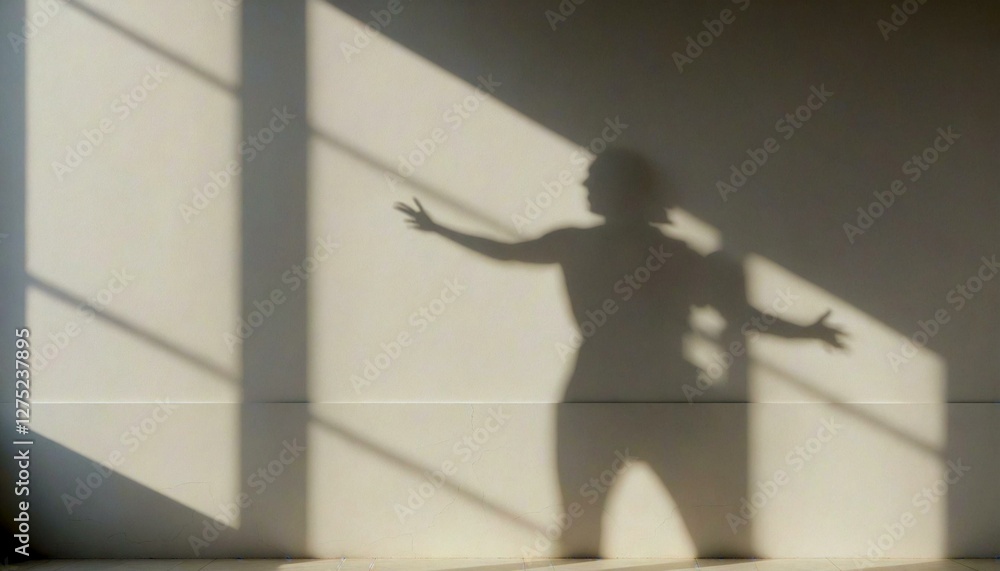 Shadow of person with spread arms indoors Shadow of person with spread arms indoors