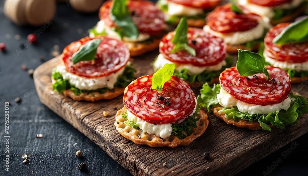 Appetizer Bites, salami, cheese, crackers, party Appetizer Bites, salami, cheese, crackers, party