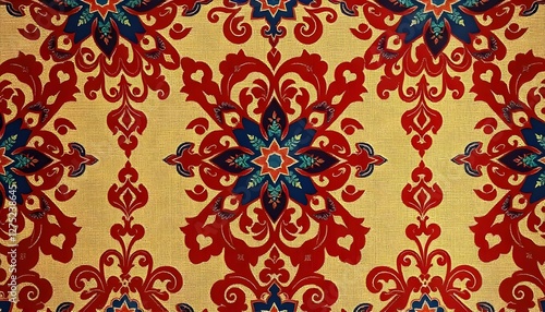 Seamless Ruby and Ivory Ottoman Floral Pattern Wallpaper