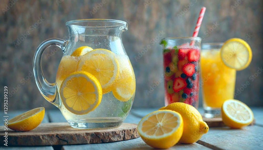 Lemonade with Fruits on Table Lemonade with Fruits on Table