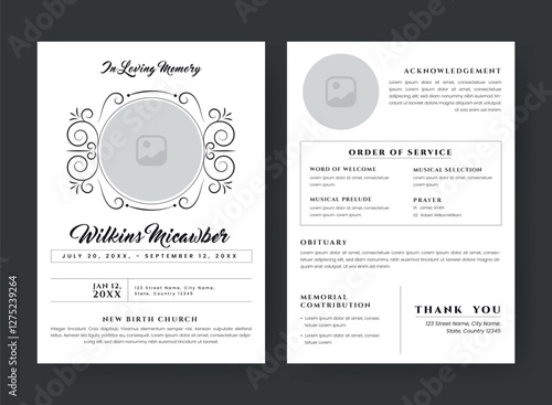 Funeral  Template for Memorial Program. Minimalist Bifold Brochure Design Layout.