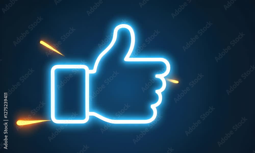 Neon Blue Thumbs Up Sign, Glowing in the Dark Neon Blue Thumbs Up Sign, Glowing in the Dark