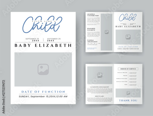 Funeral  Template for Memorial Program. Minimalist Bifold Brochure Design Layout.